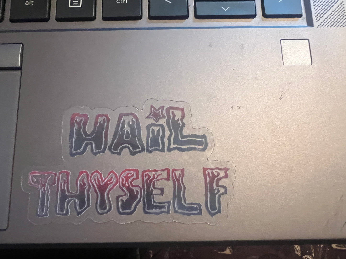 HAIL THYSELF black and red clear sticker