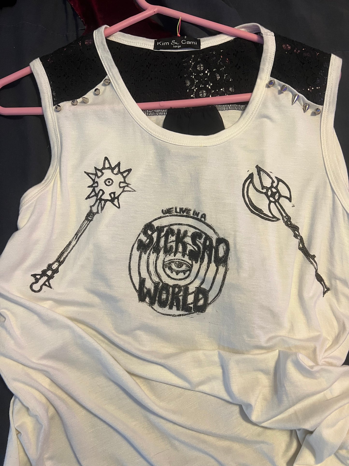 White Spiked Sleeveless Sick Sad World sleeveless blouse size large