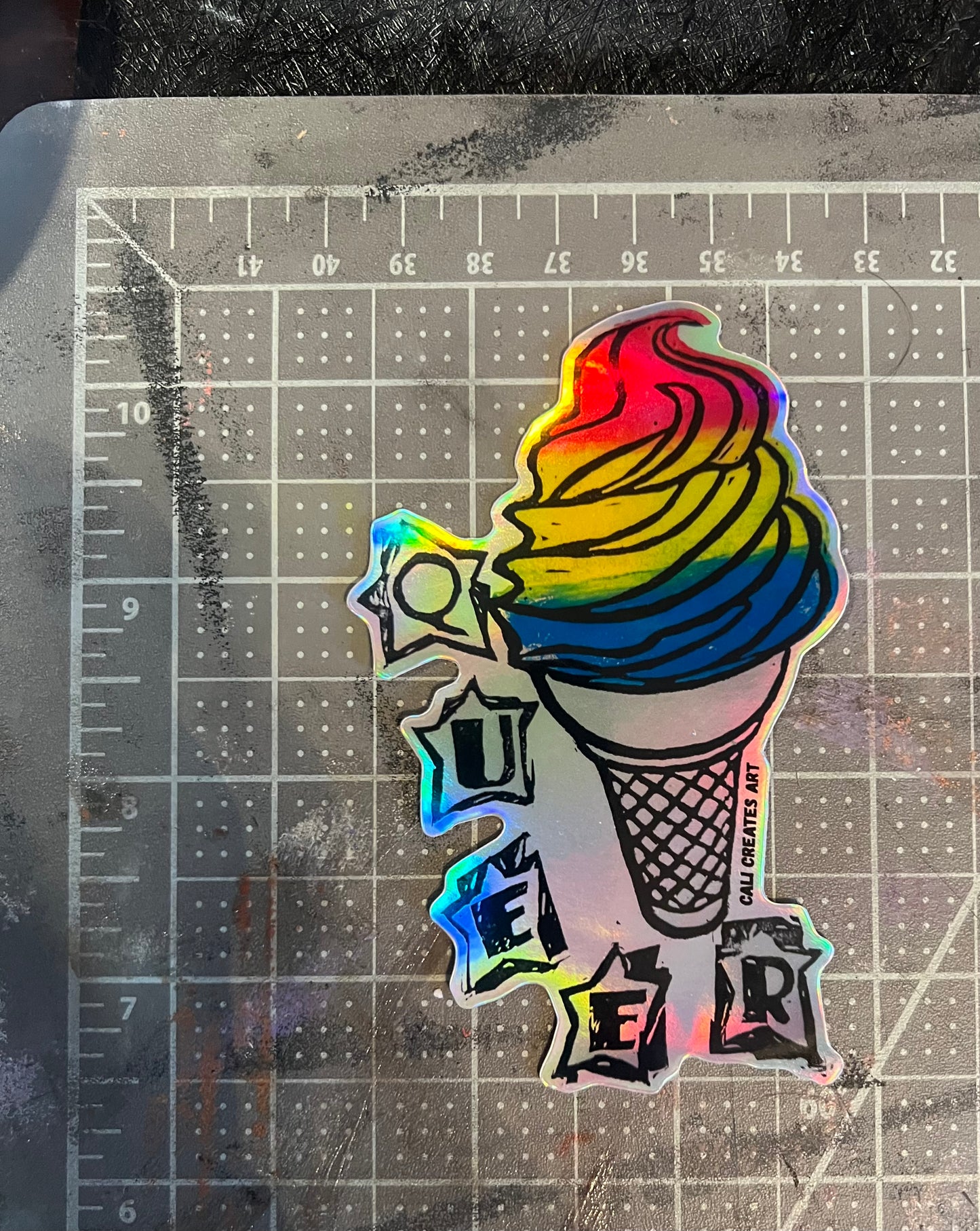 QUEER large ice cream cone linocut sticker