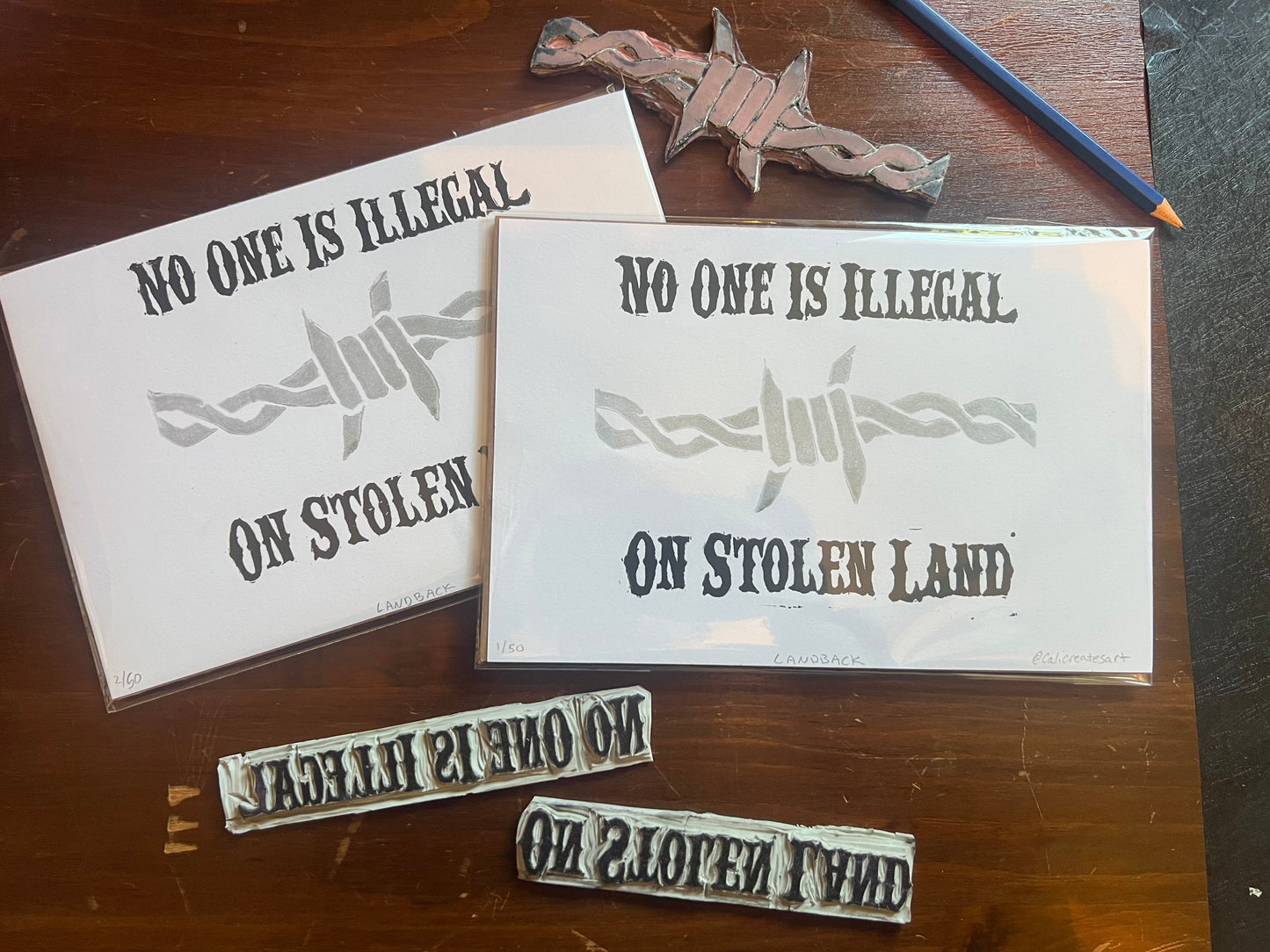 Land back Linocut Handmade Print