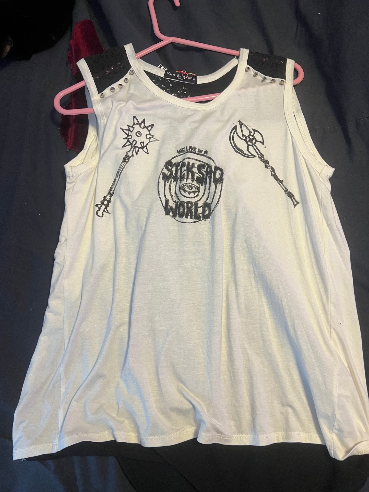 White Spiked Sleeveless Sick Sad World sleeveless blouse size large