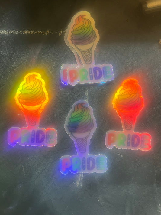 PRIDE ice cream cone linocut sticker