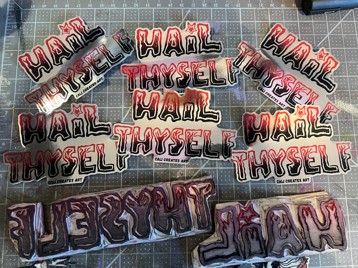 HAIL THYSELF metallic silver large sticker