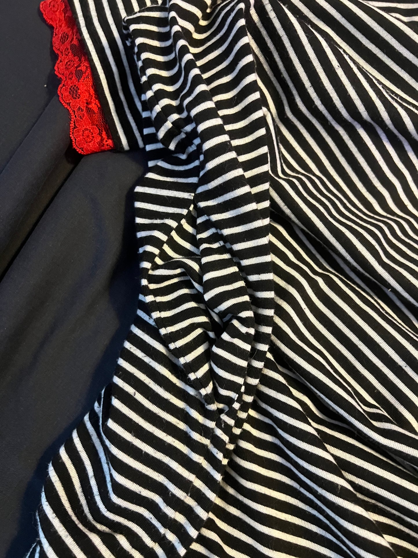 Hail Thyself Red Lace Black Striped T-shirt Dress Pockets size Small