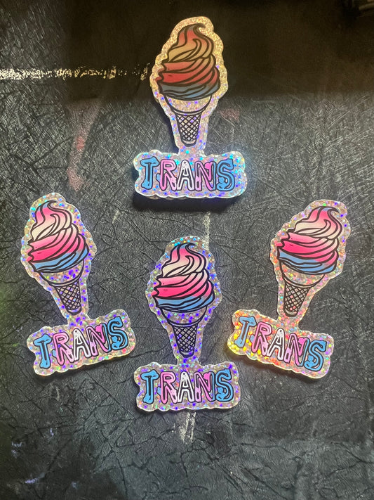 TRANS pride ice cream cone linocut sticker