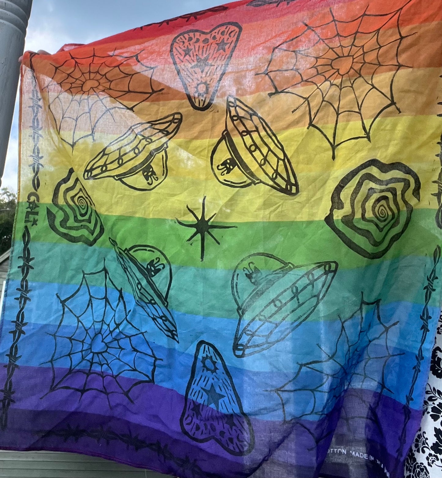 Rainbow Linocut Hand Printed Bandana