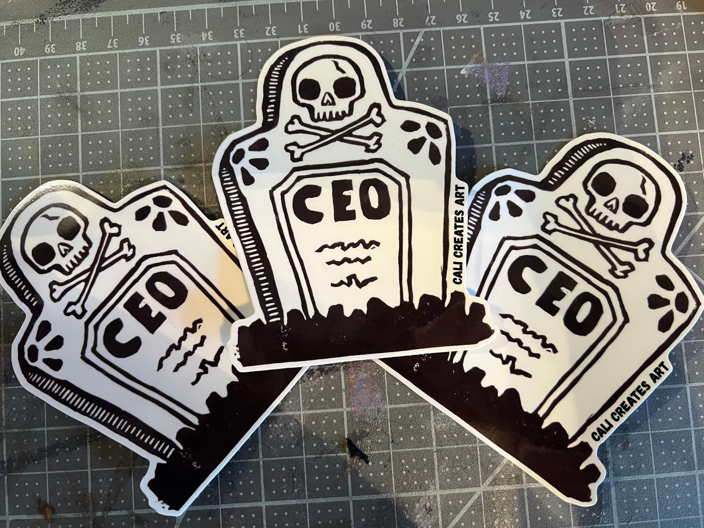 FREE LUIGI linocut sticker CEO Gravestone