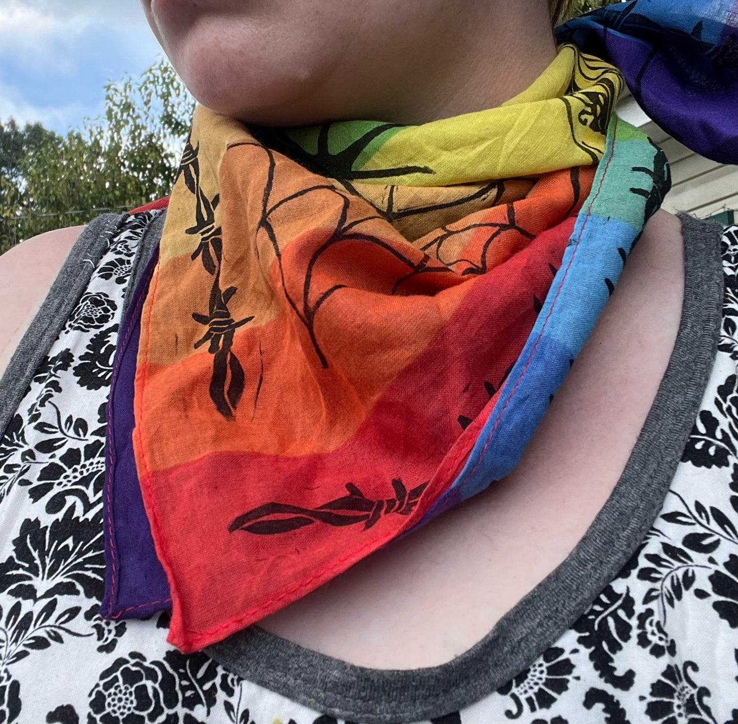 Rainbow Linocut Hand Printed Bandana