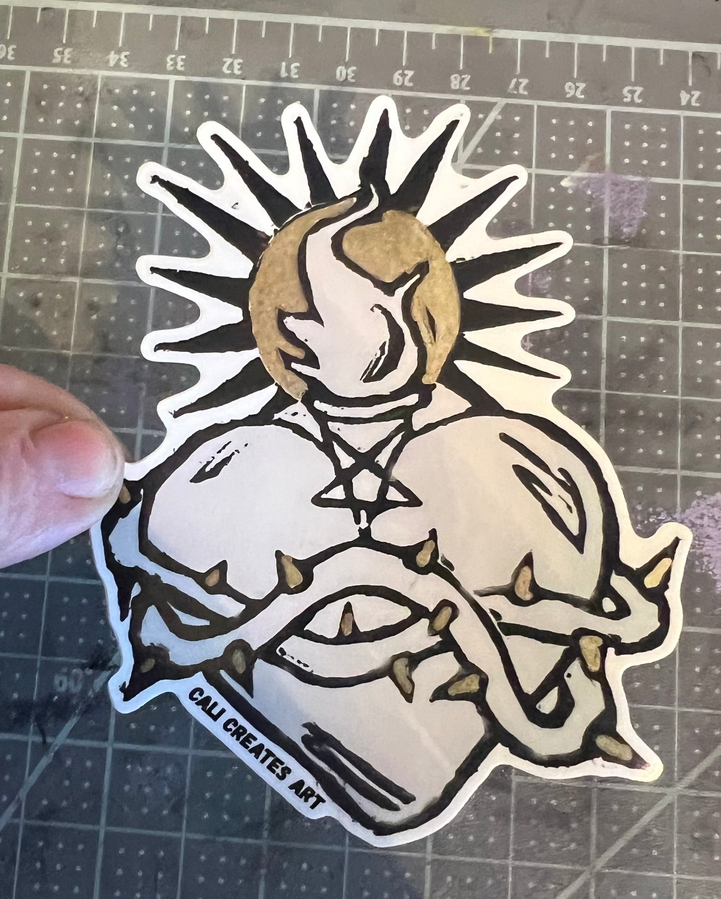 SACRAMENT in GOLD linocut sticker