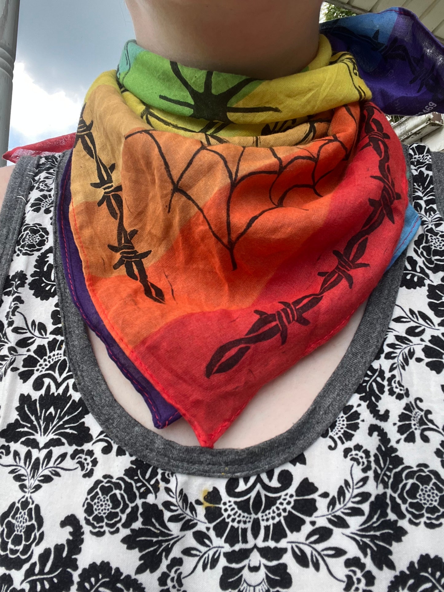 Rainbow Linocut Hand Printed Bandana