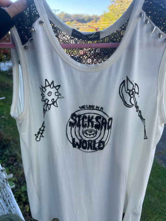White Spiked Sleeveless Sick Sad World sleeveless blouse size large